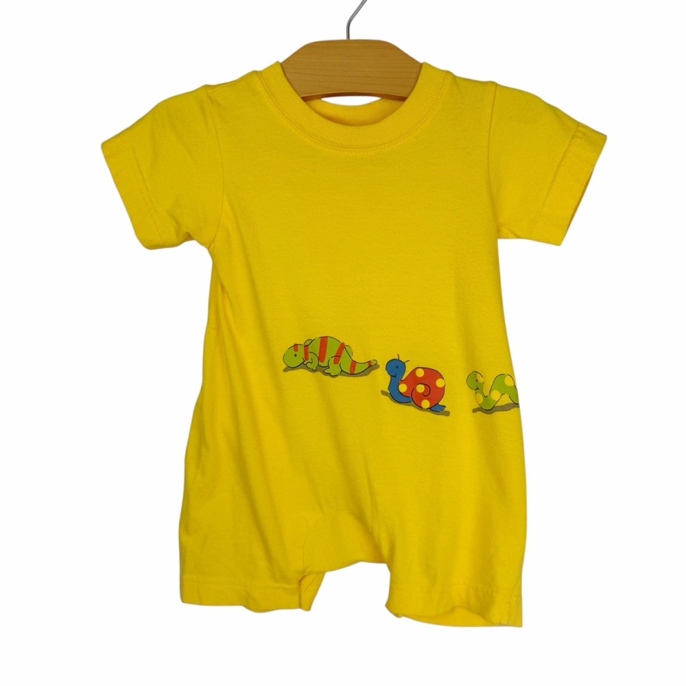 Vintage Miniwear Romper One Piece Yellow Snail Worm Lizard Size 3-6 Months
